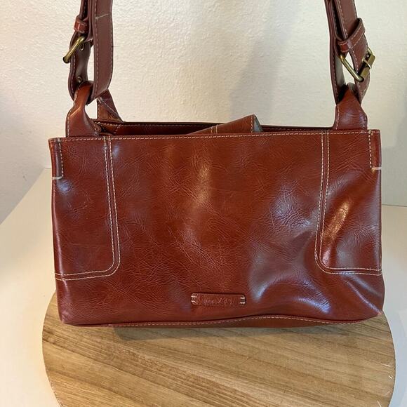 90s Nine & Co. Warm Brown Red Vegan Leather Buckle Medium Shoulder Bag - Picture 10 of 15